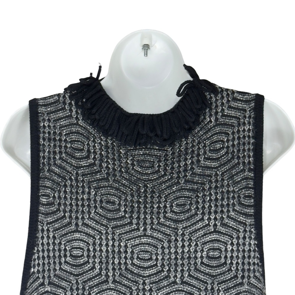 Jana Boho Gray White Geometric Cardigan Vest With Black Fringe Detail Large - Picture 5 of 14
